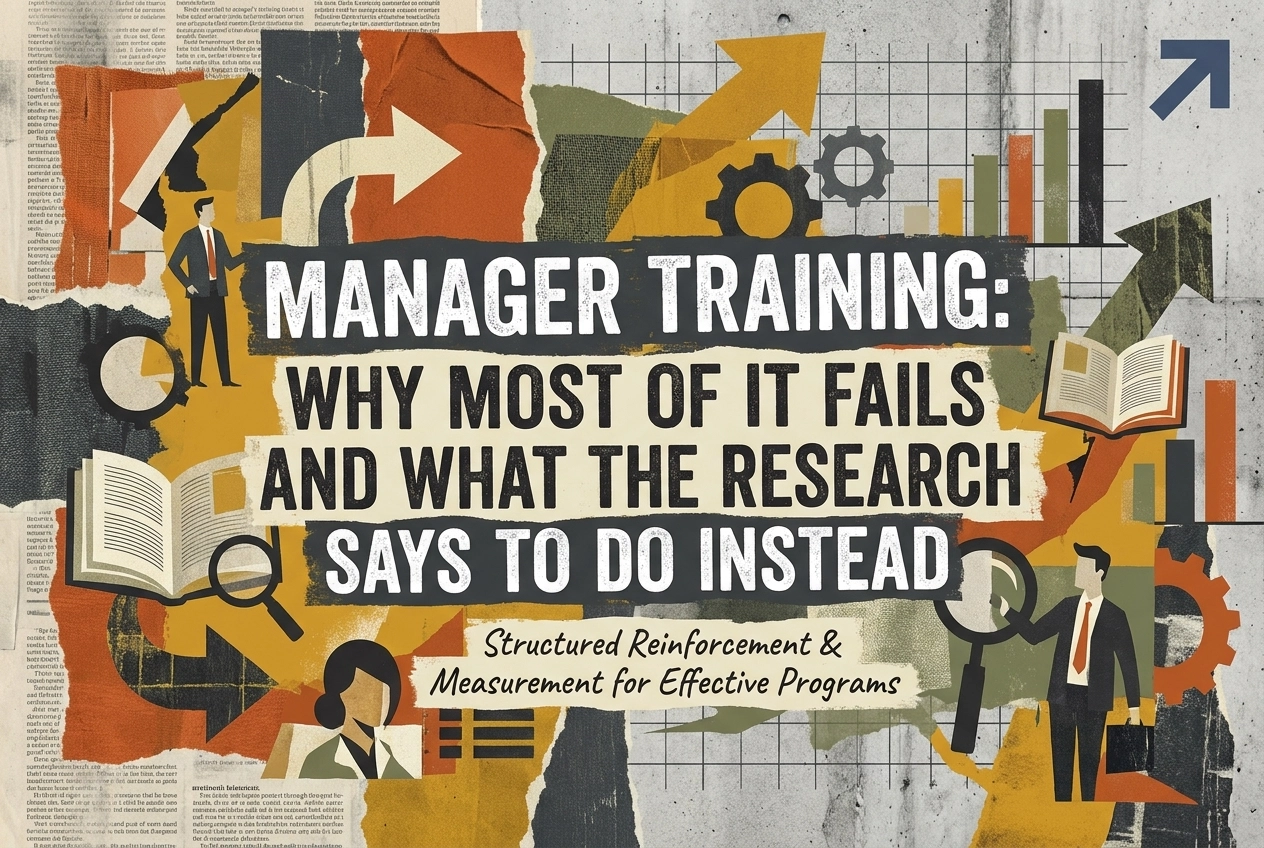Professional header image for industry analysis: Manager Training: Why Most of It Fails and What the Resea...